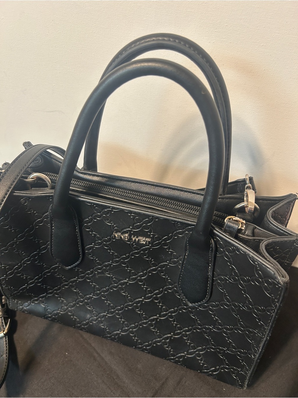 Black Nine West Women's Quilted Satchel Handbag by Unknown Brand